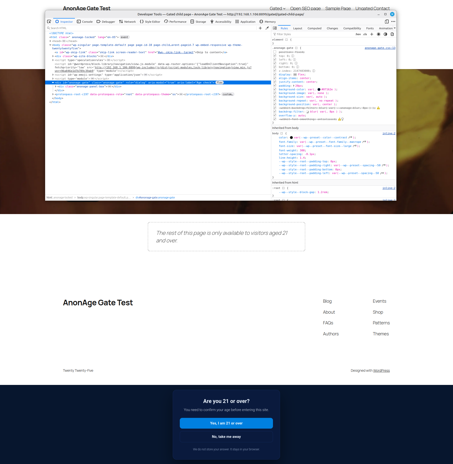 The overlay removed in developer tools, revealing only the public teaser and a notice