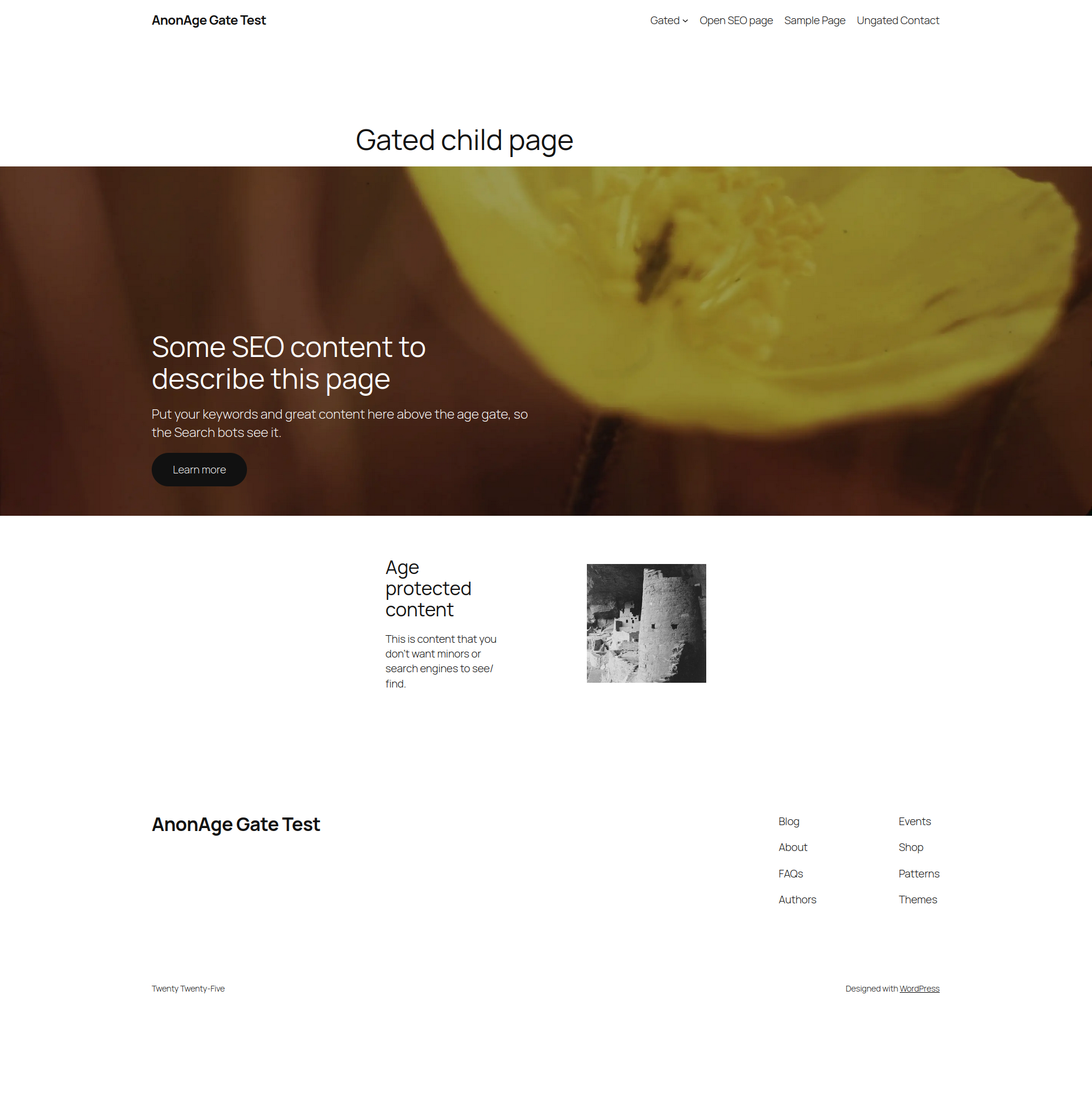The page with its restricted content visible after passing the age gate