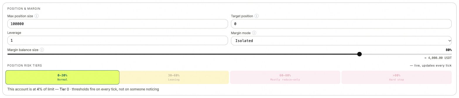 Futures position limit, target, leverage and margin allocation settings.