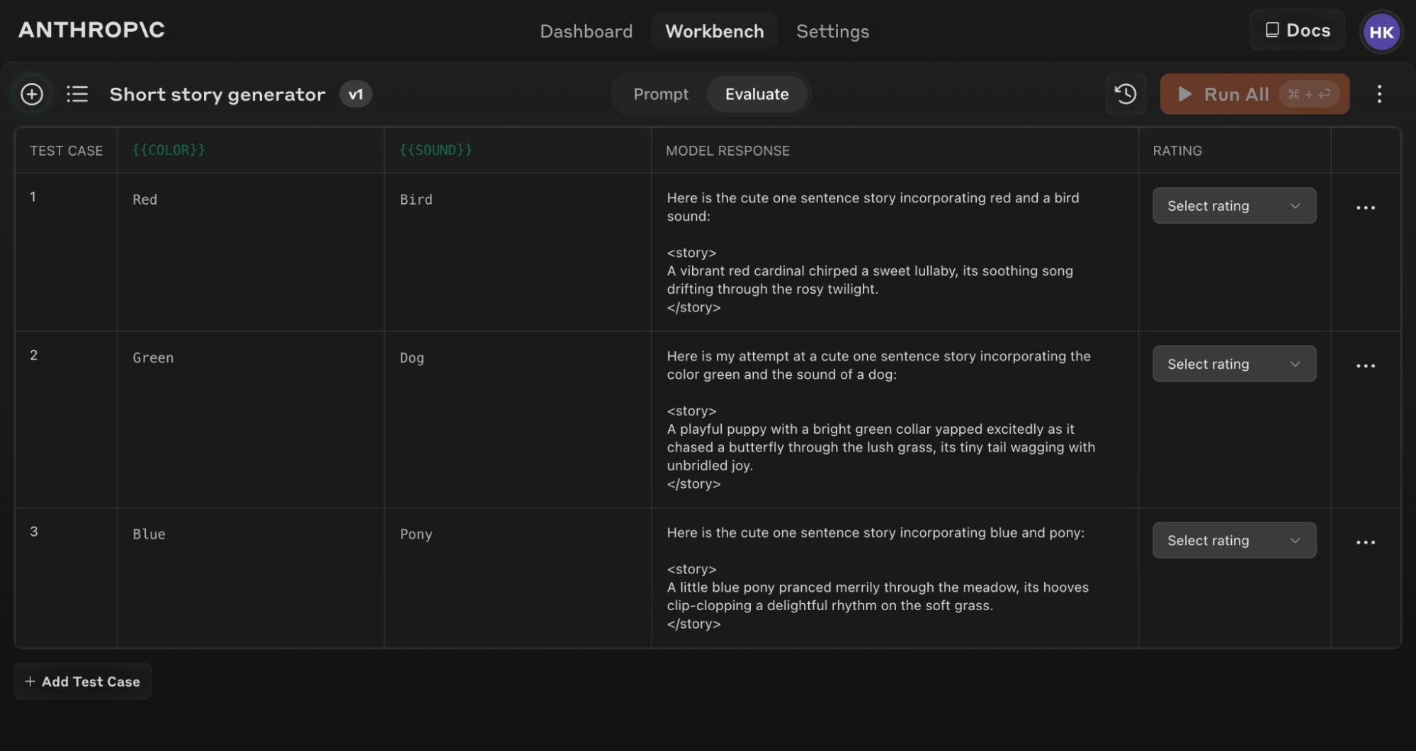 Populated Evaluation Screen