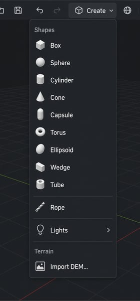 Create menu with primitive shapes