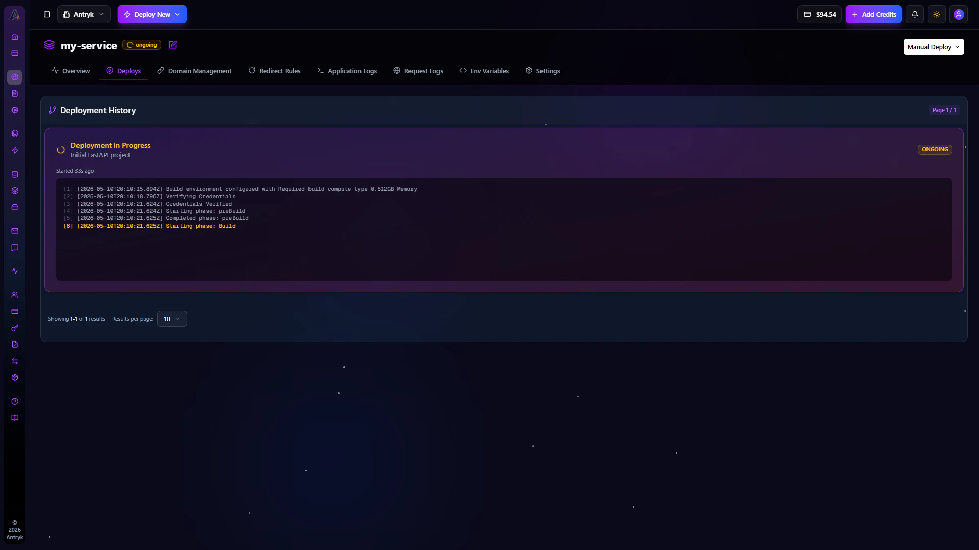 Deployment History Interface