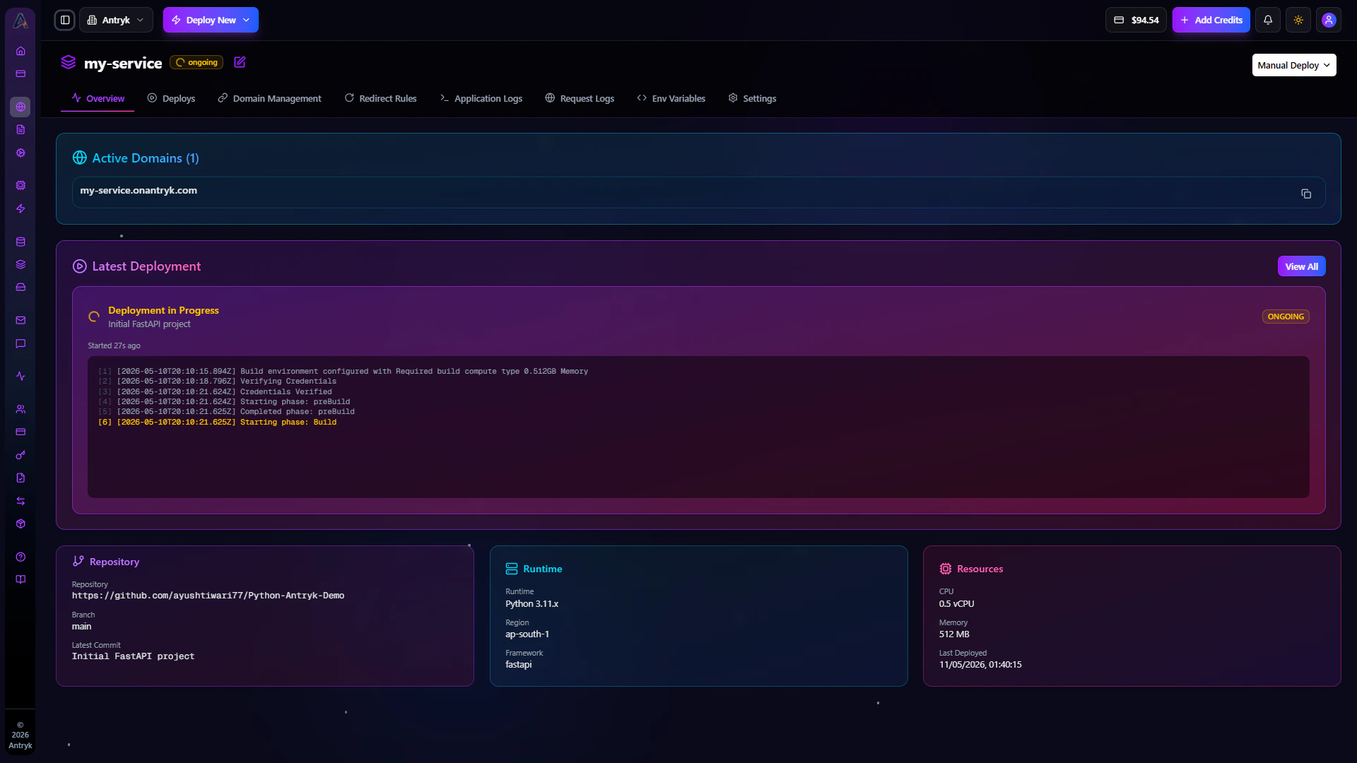 Web Service Overview Dashboard