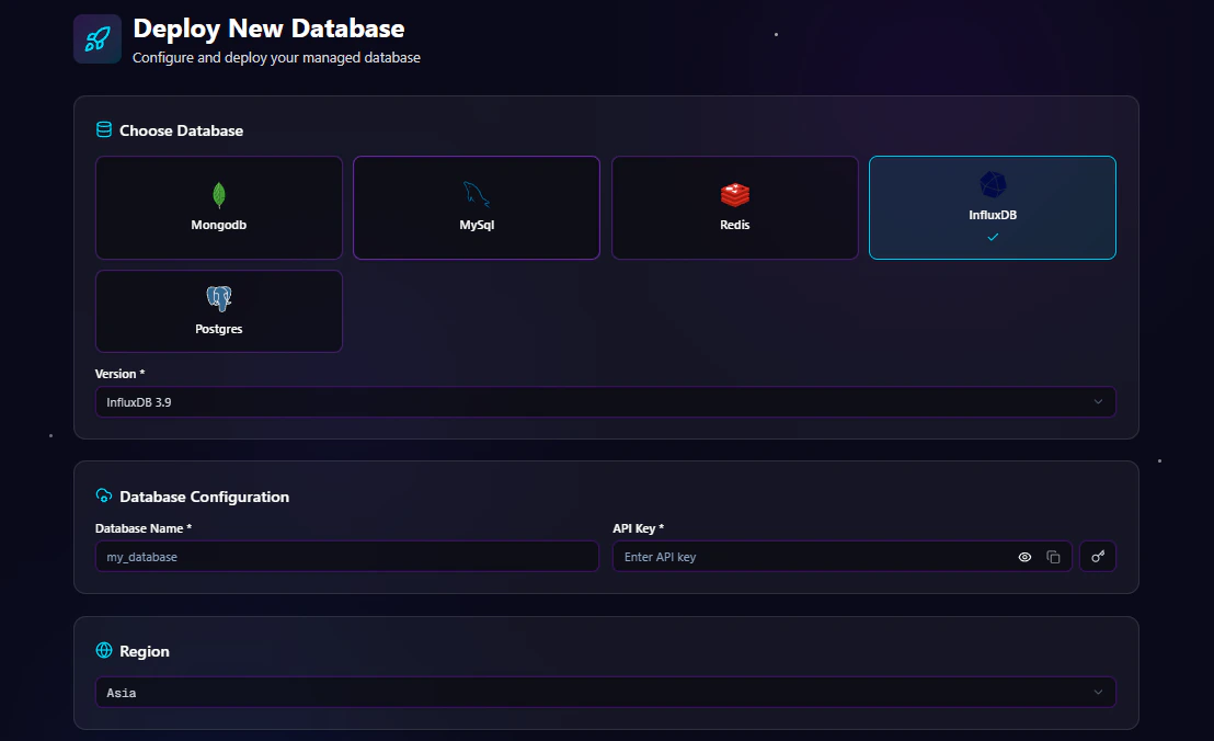 InfluxDB Deploy Form v3