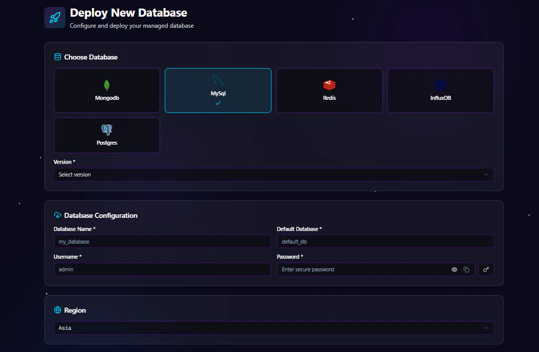 MySQL Deploy Form One