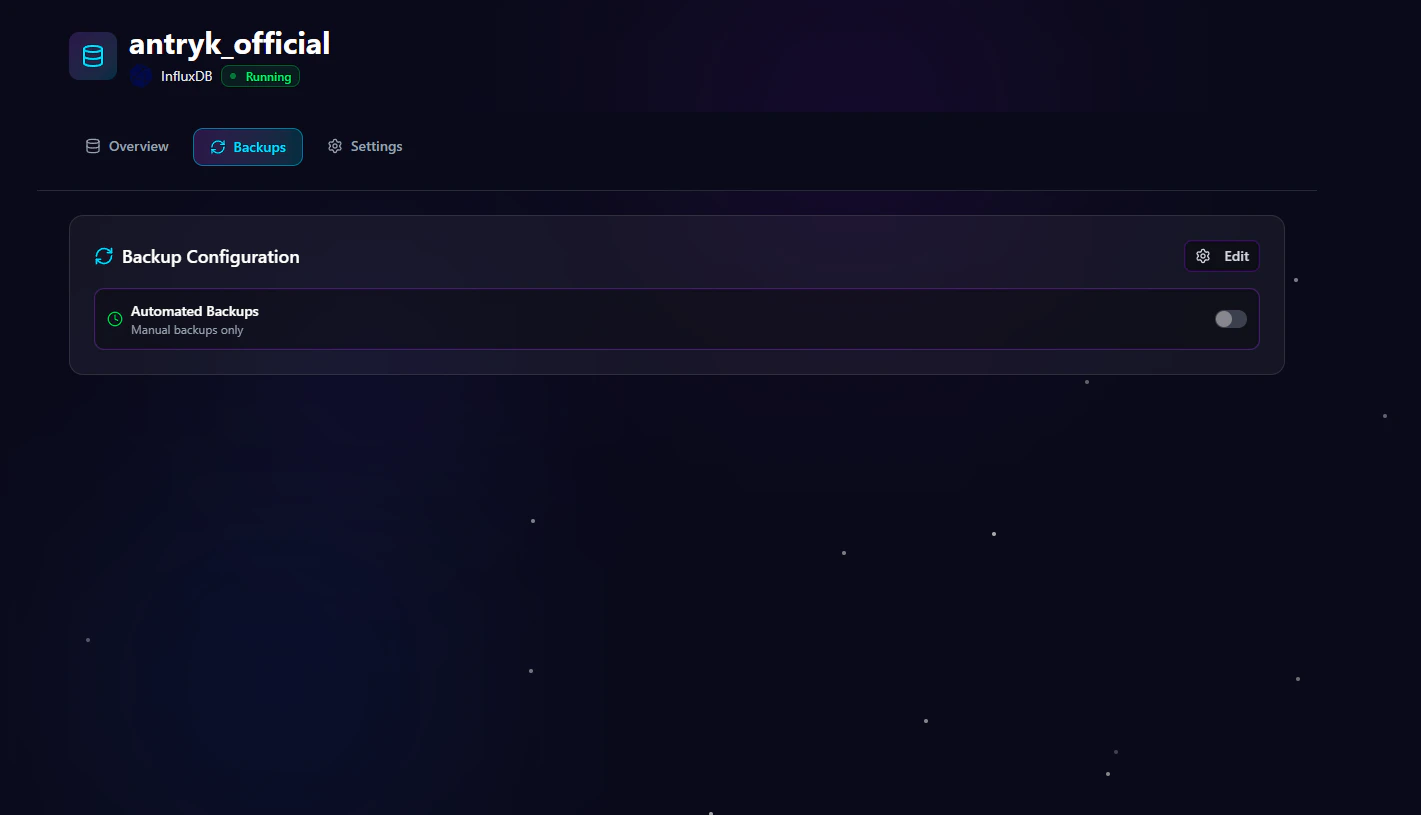 InfluxDB Database Detail Backup Page