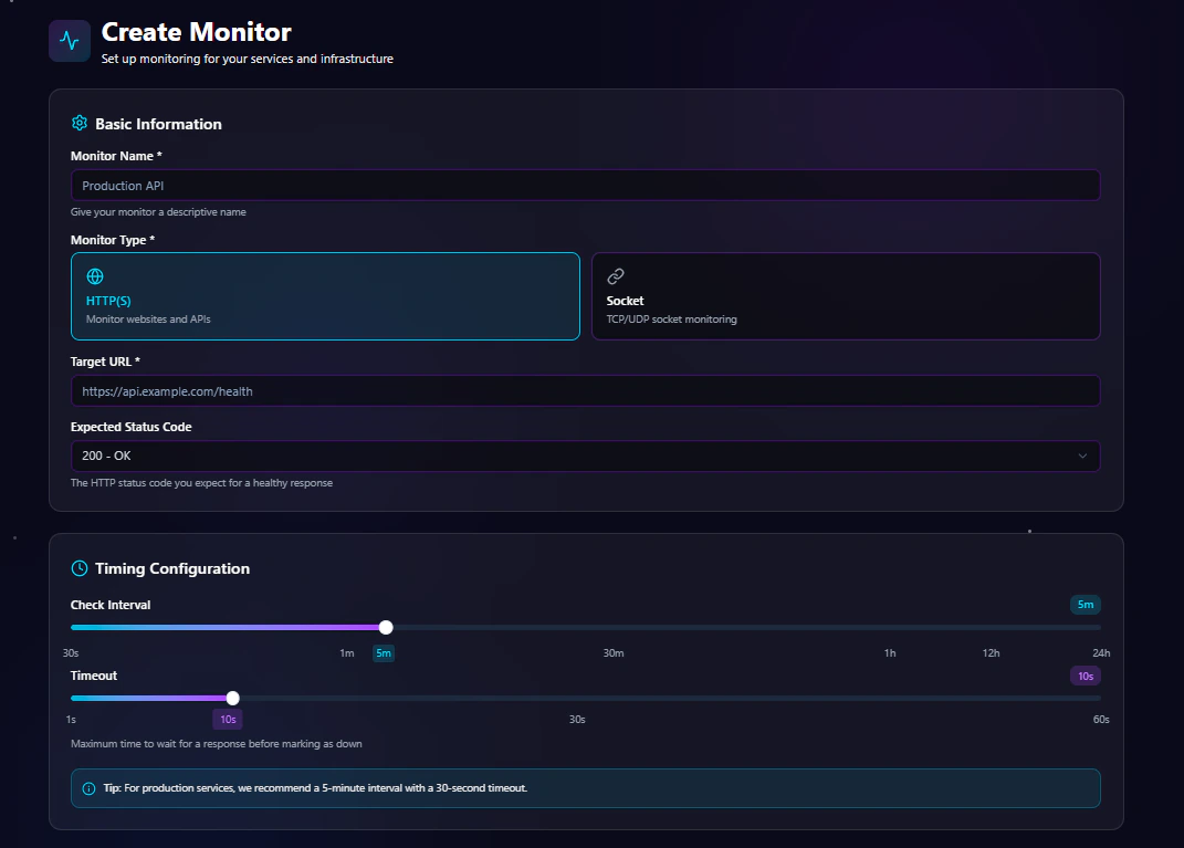 Create Monitor Form - Basic Configuration