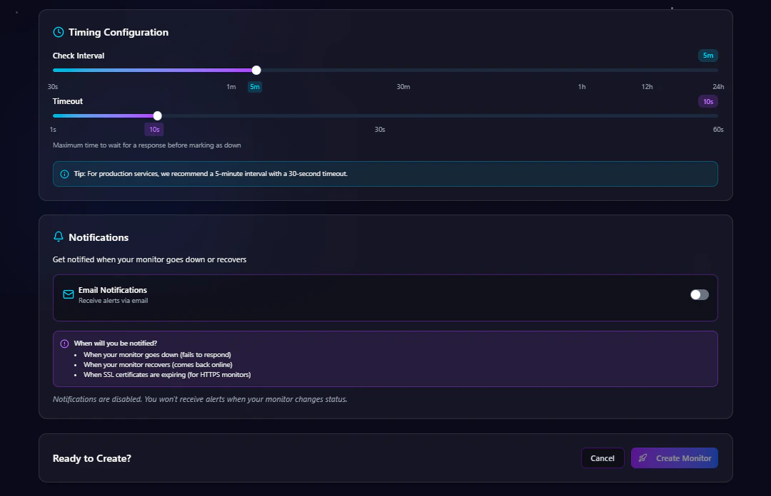Create Monitor Form - Basic Configuration second