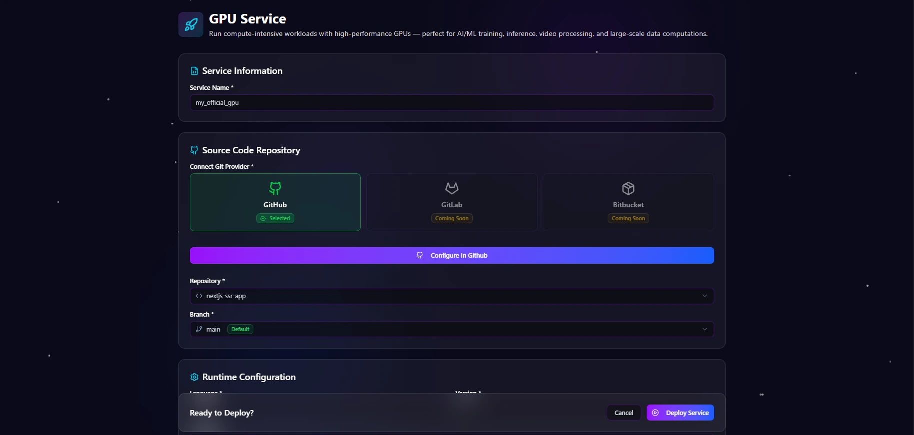 Create GPU Service Form Part One