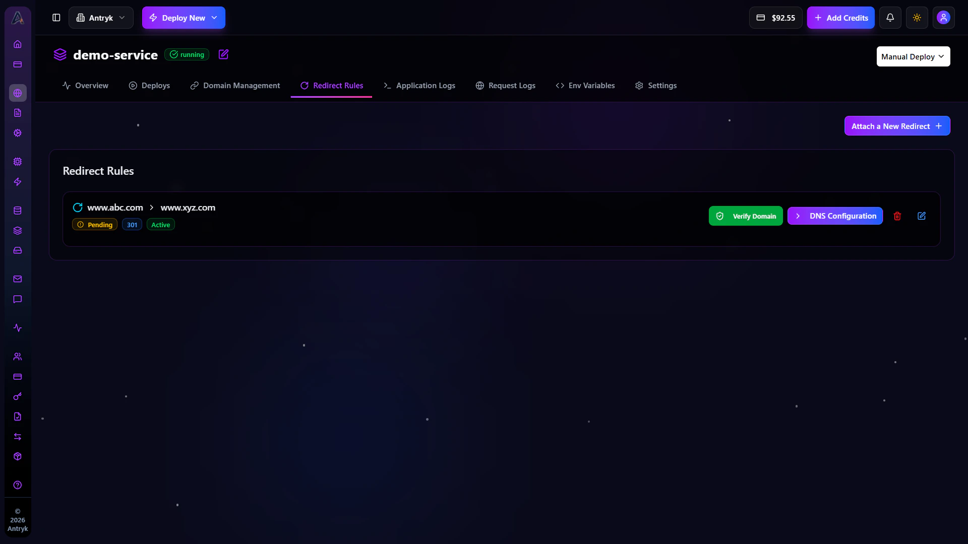 Redirect URL Dashboard