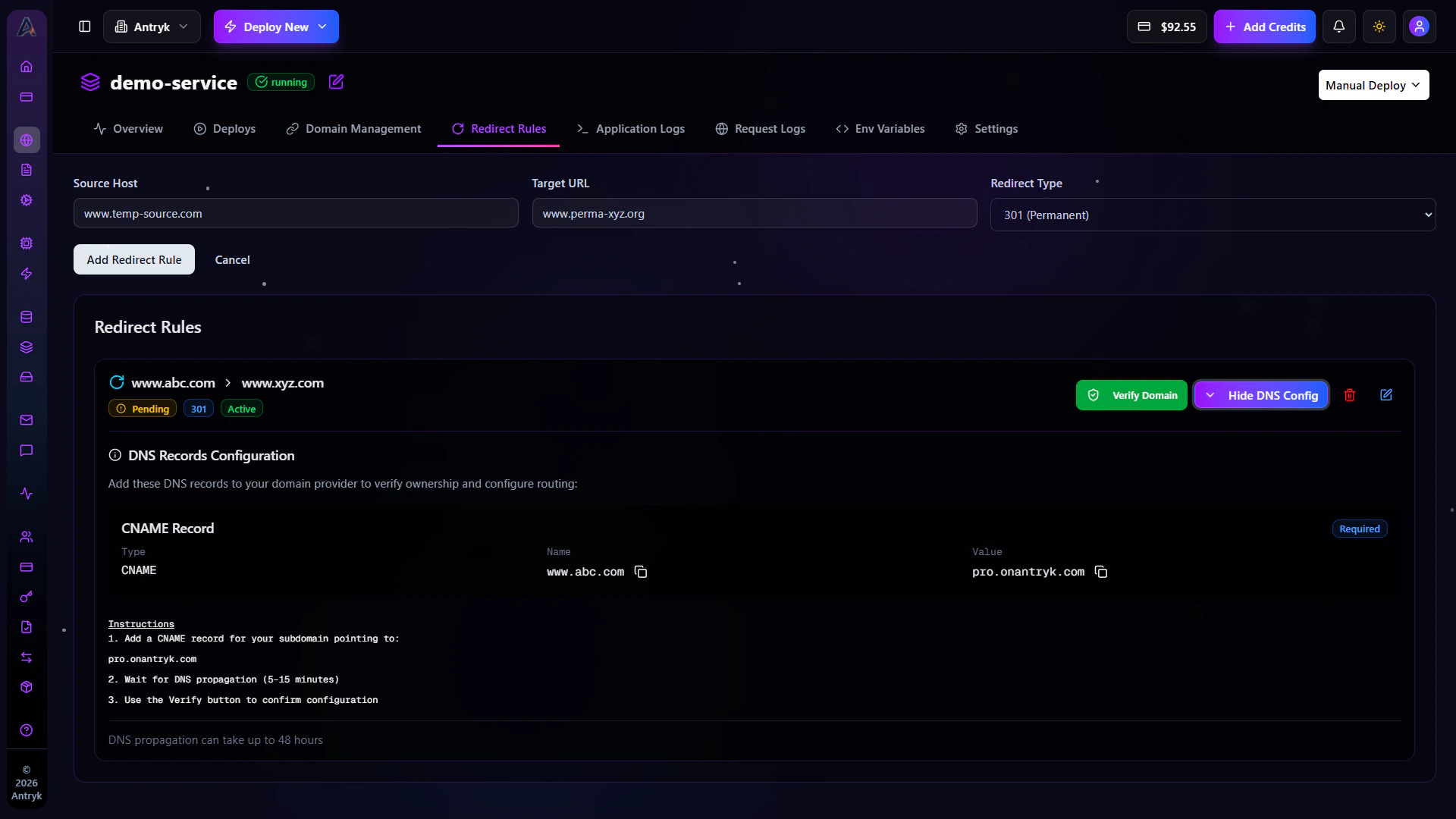 Redirect URL Dashboard Detail