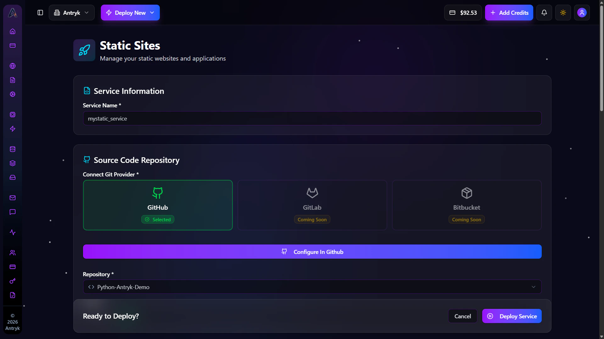 Static Service Deployment Interface