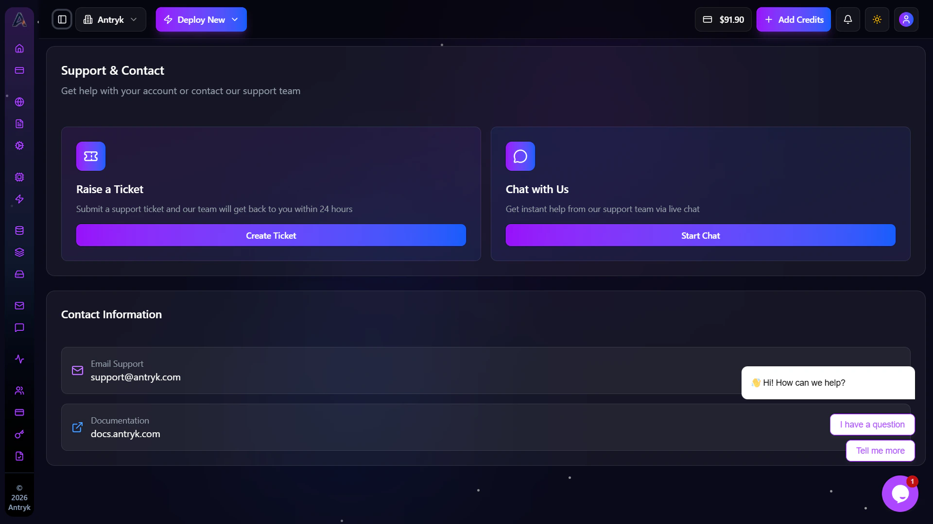 Antryk Support Dashboard