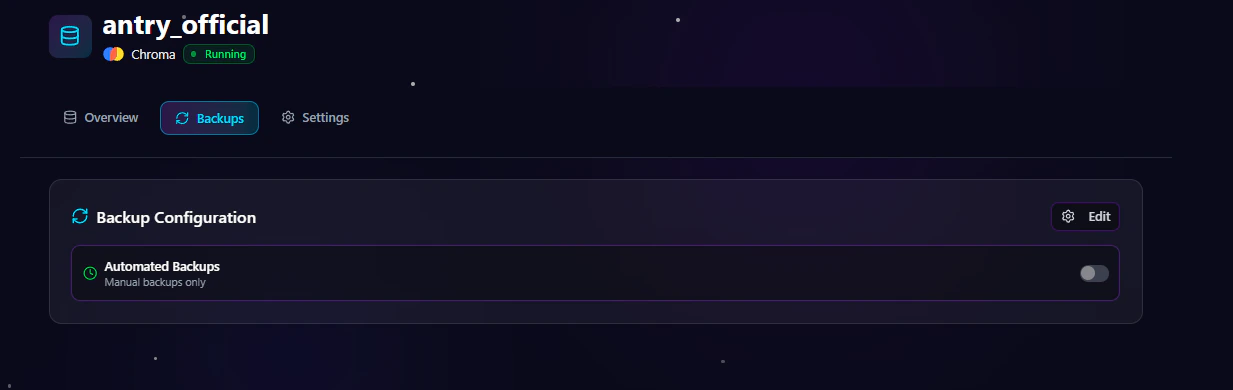 Chroma Database Detail Backup Page