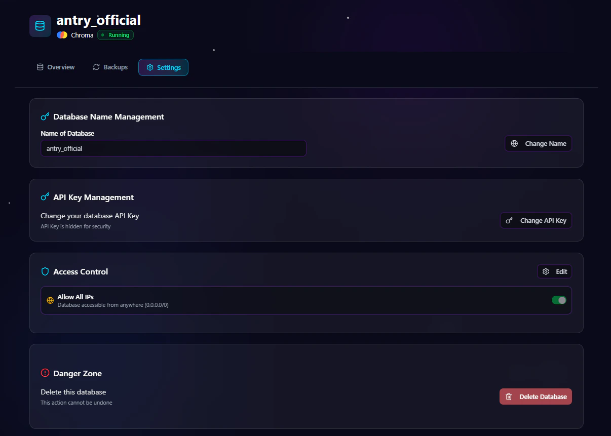 Chroma Database Detail Settings Page