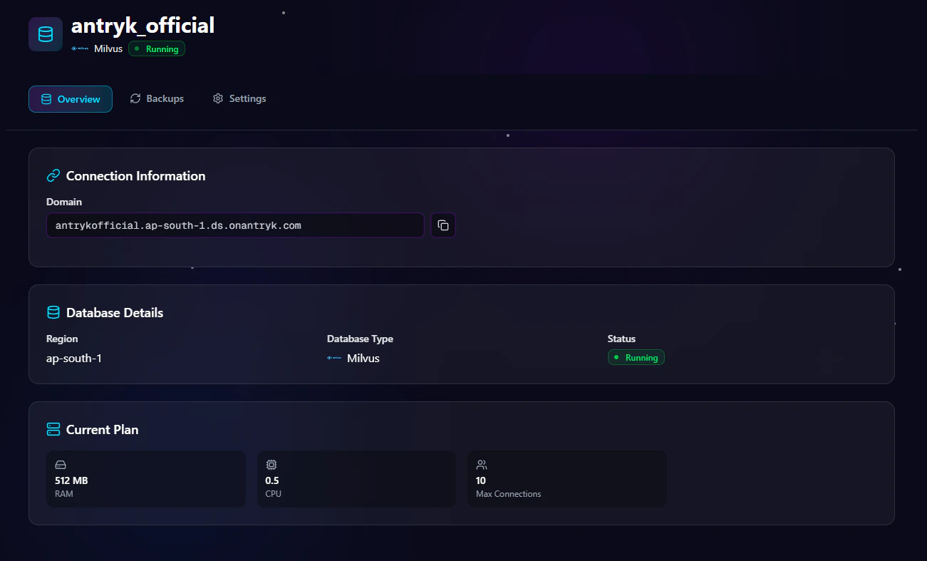Milvus Database Detail Overview Page