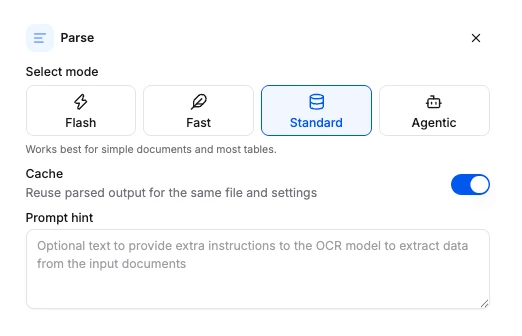 Configuring the Parse node in Studio