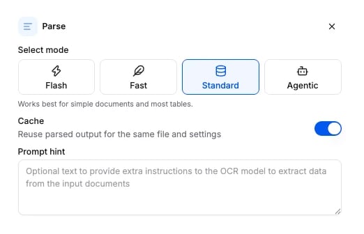 Configuring the Parse node in Studio