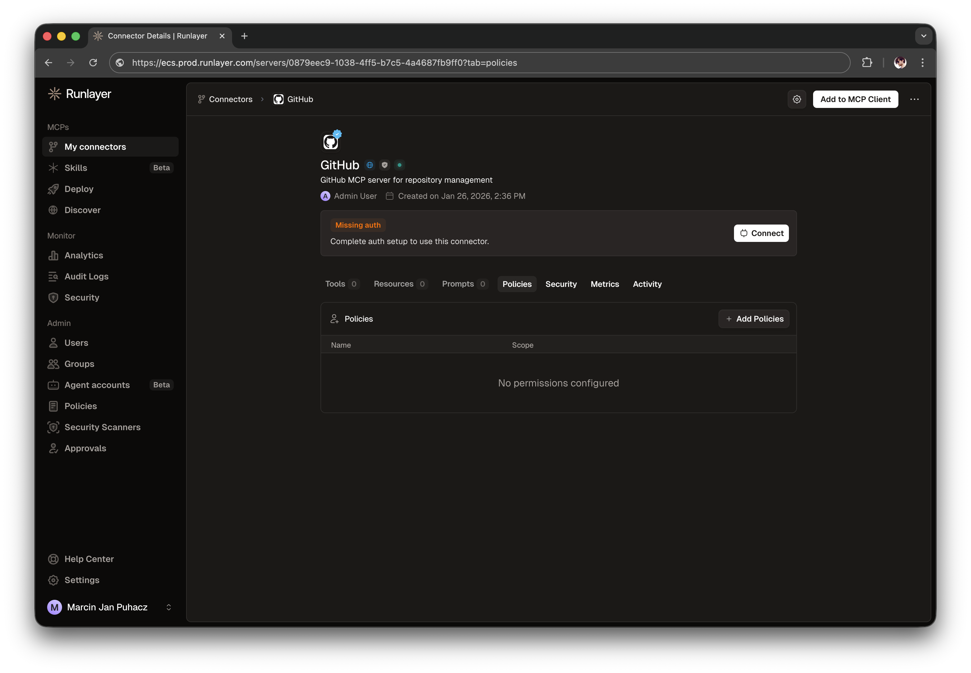 GitHub Server Missing Authorization