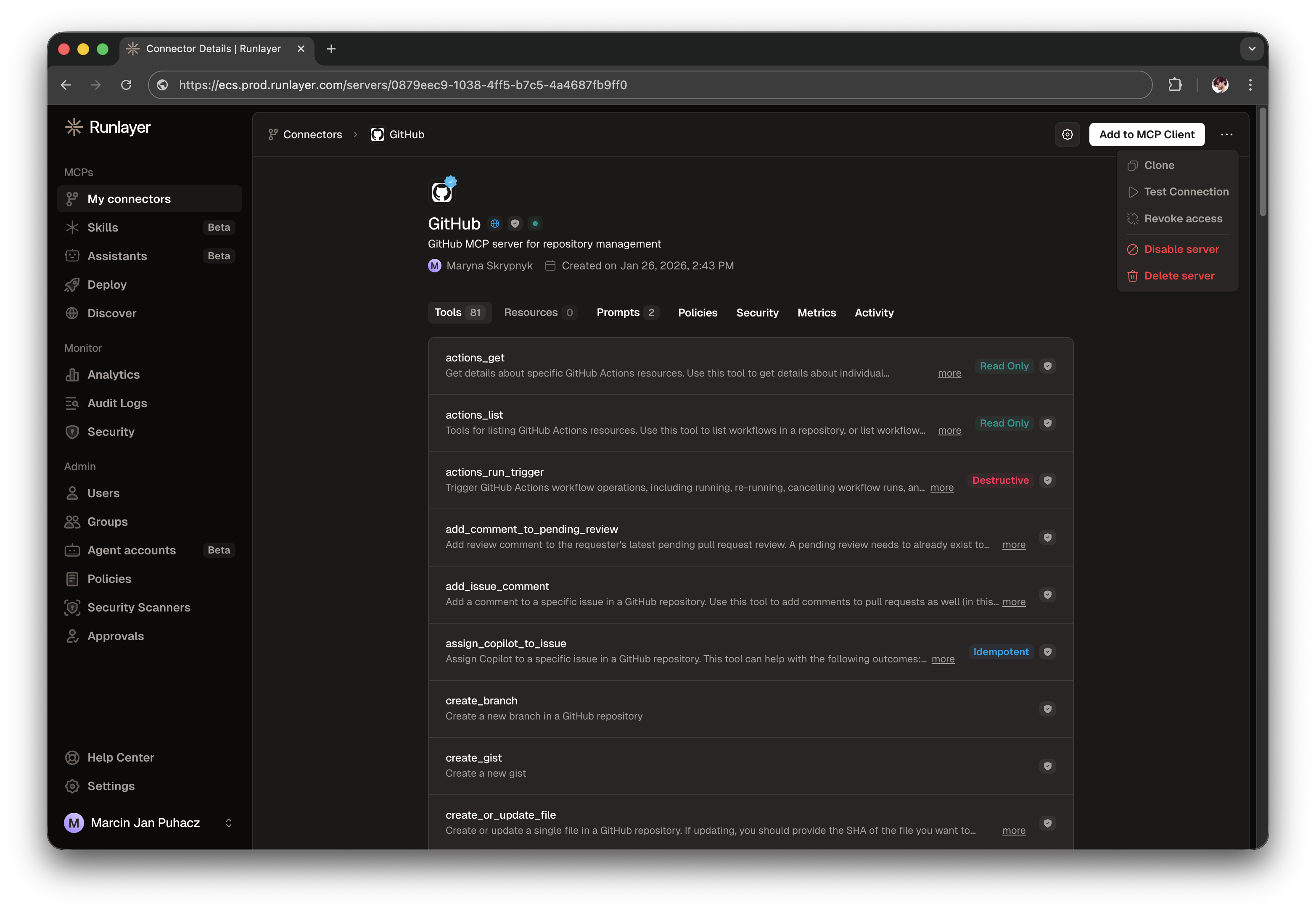 GitHub Server with Available Tools