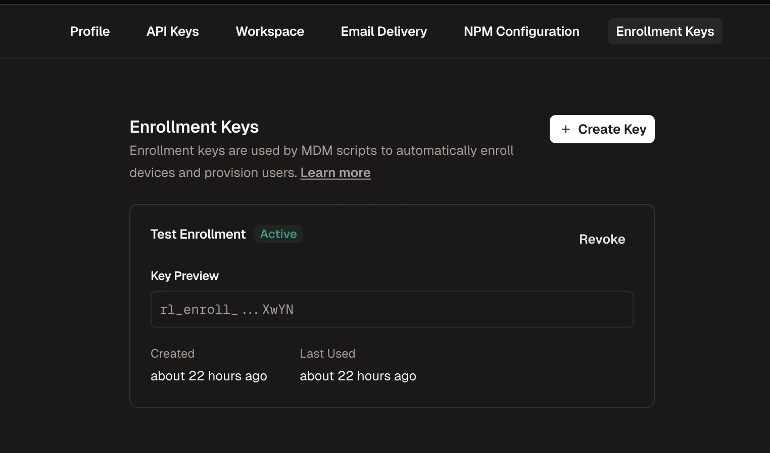 Enrollment Keys List