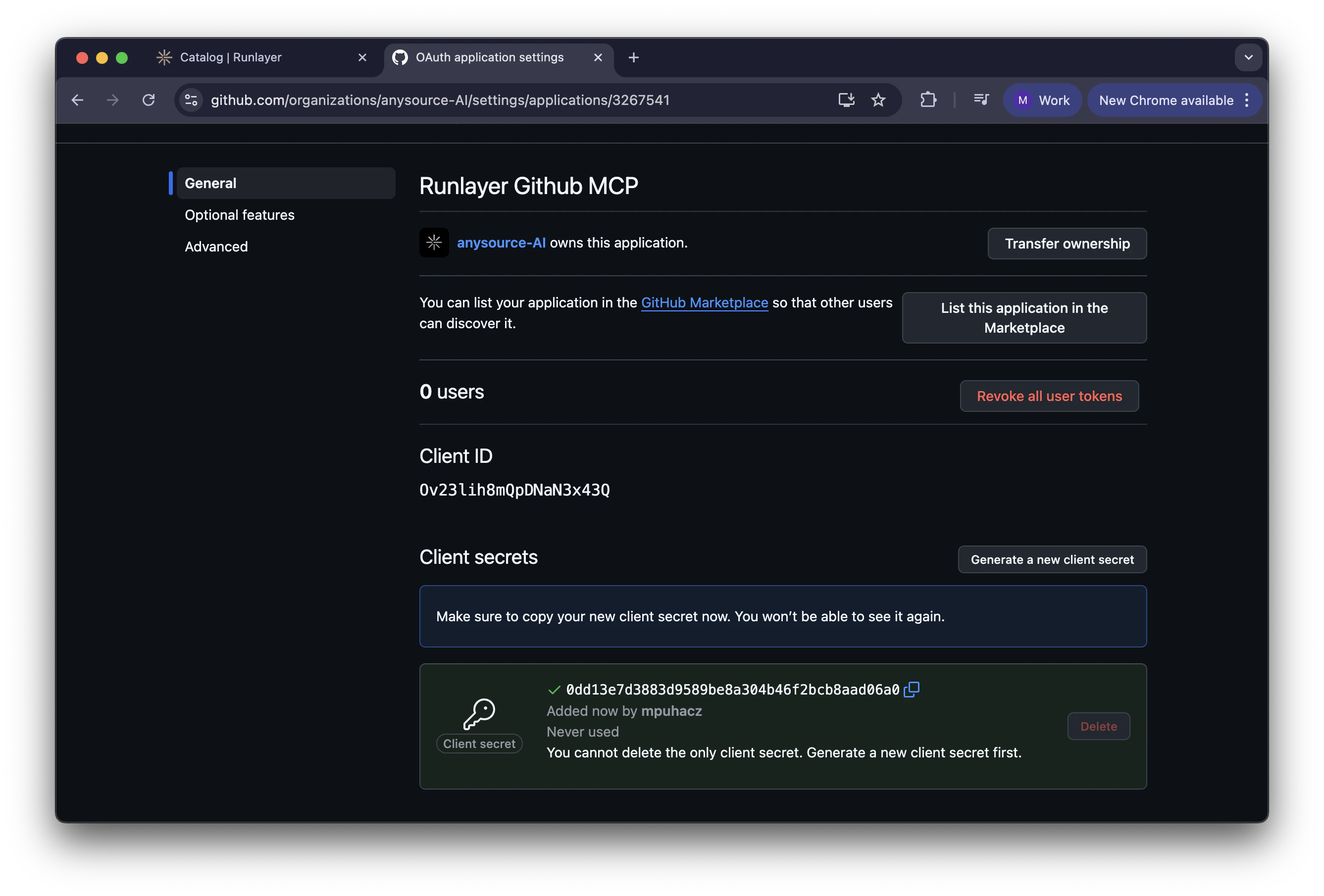 GitHub Client Credentials Page