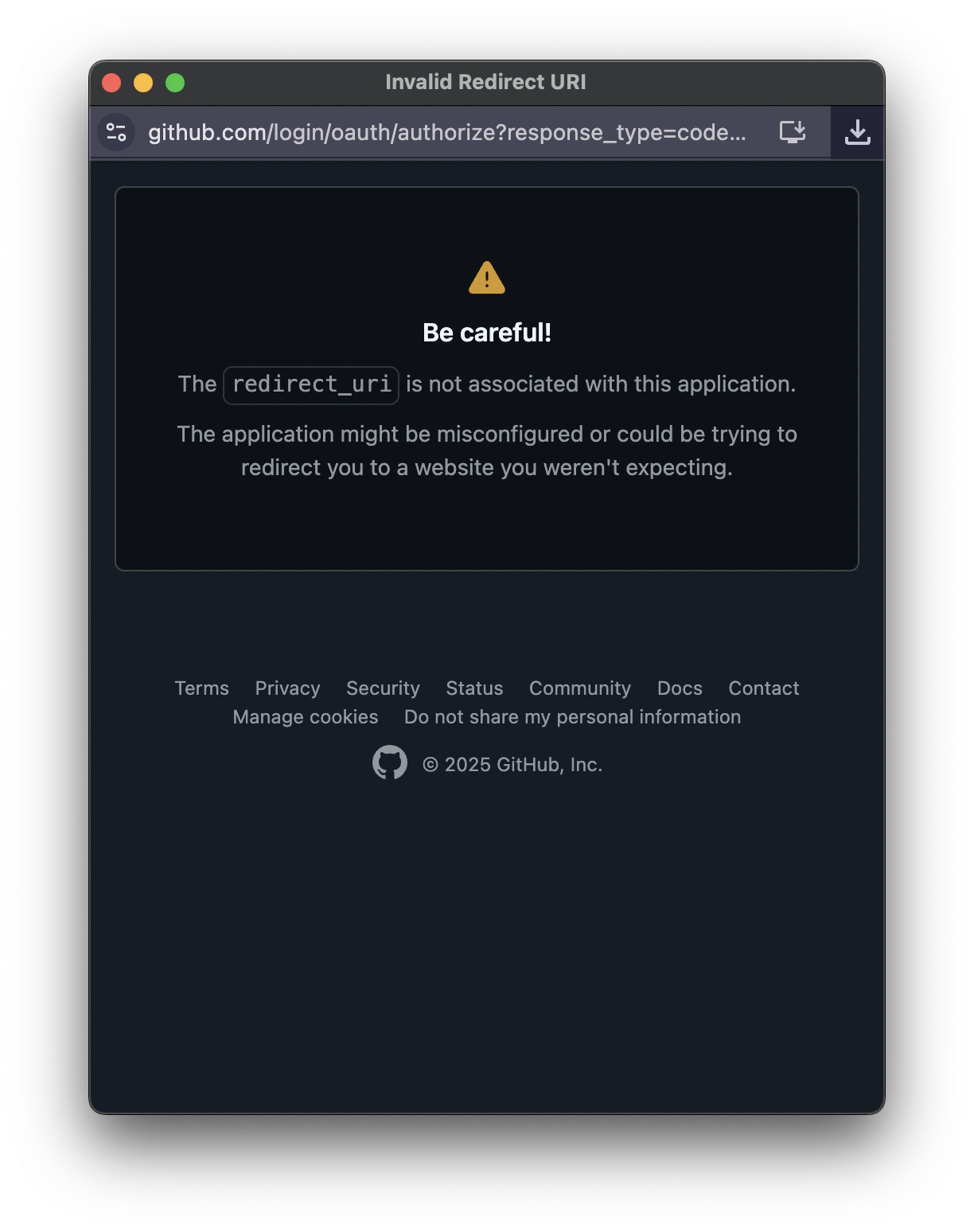 GitHub Invalid Redirect URI Error