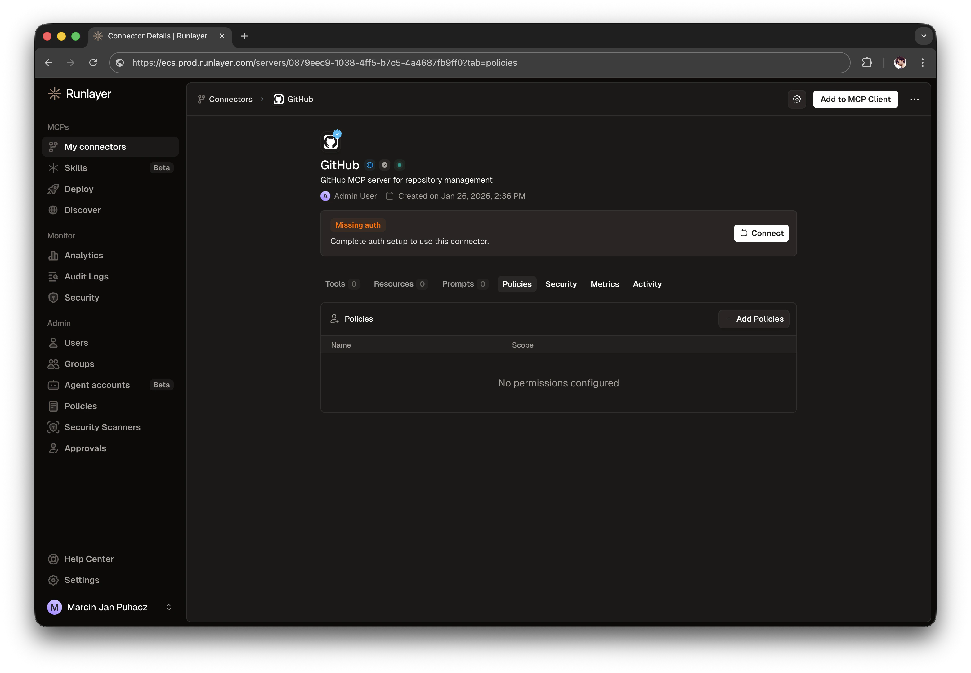 GitHub Server Missing Authorization