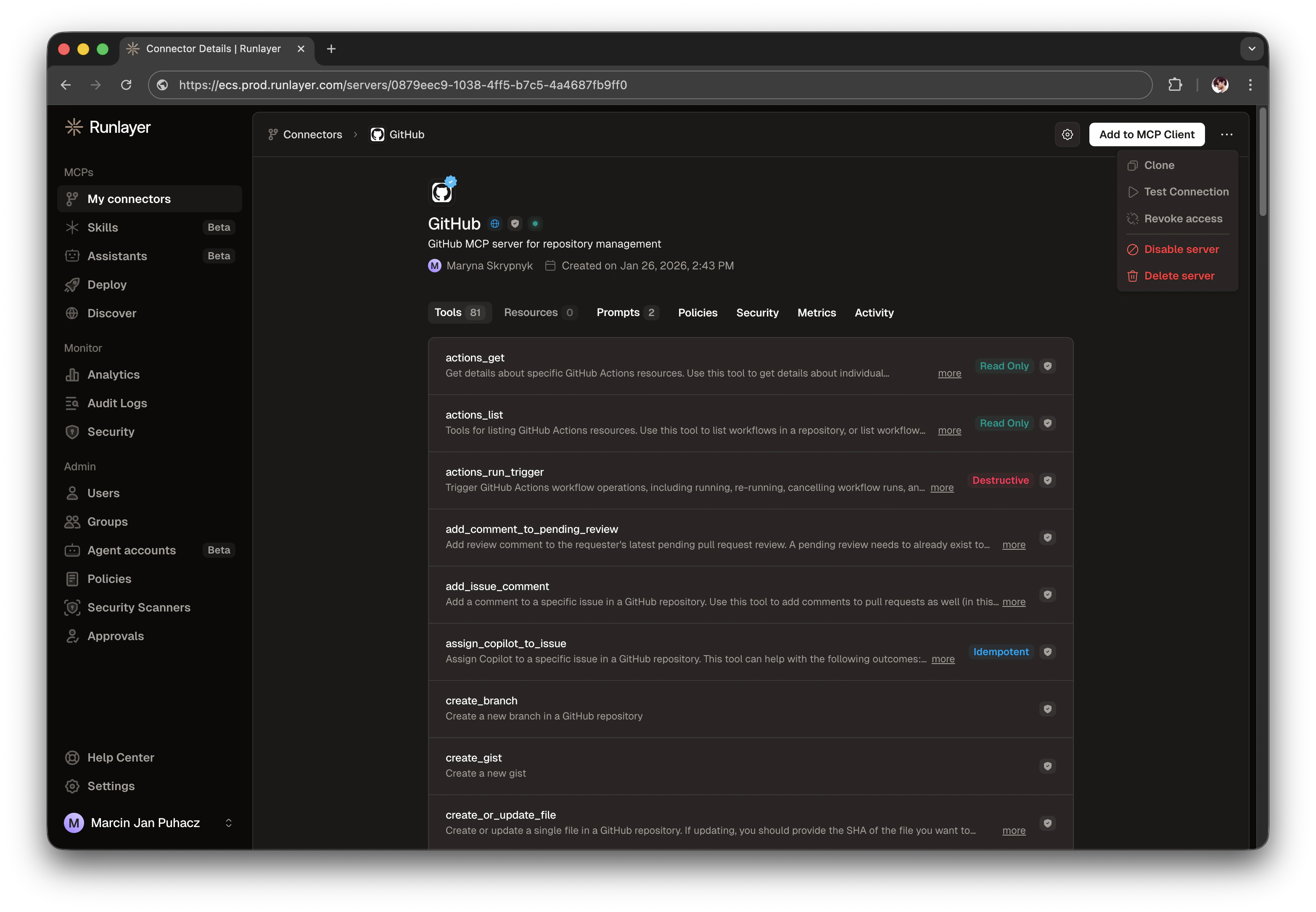 GitHub Server with Available Tools