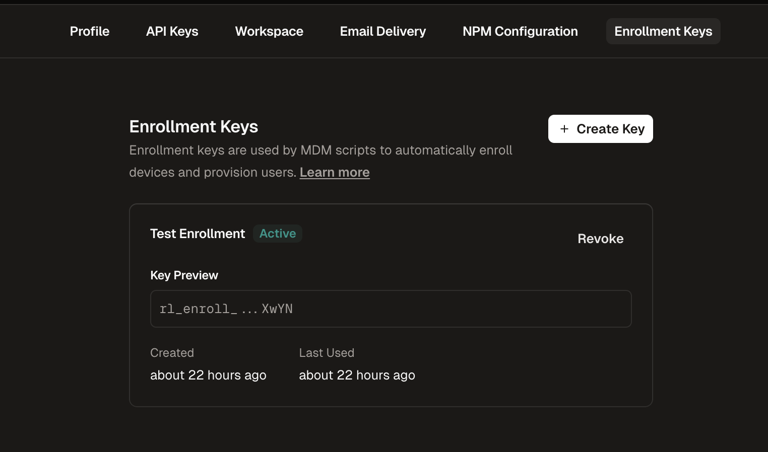 Enrollment Keys List