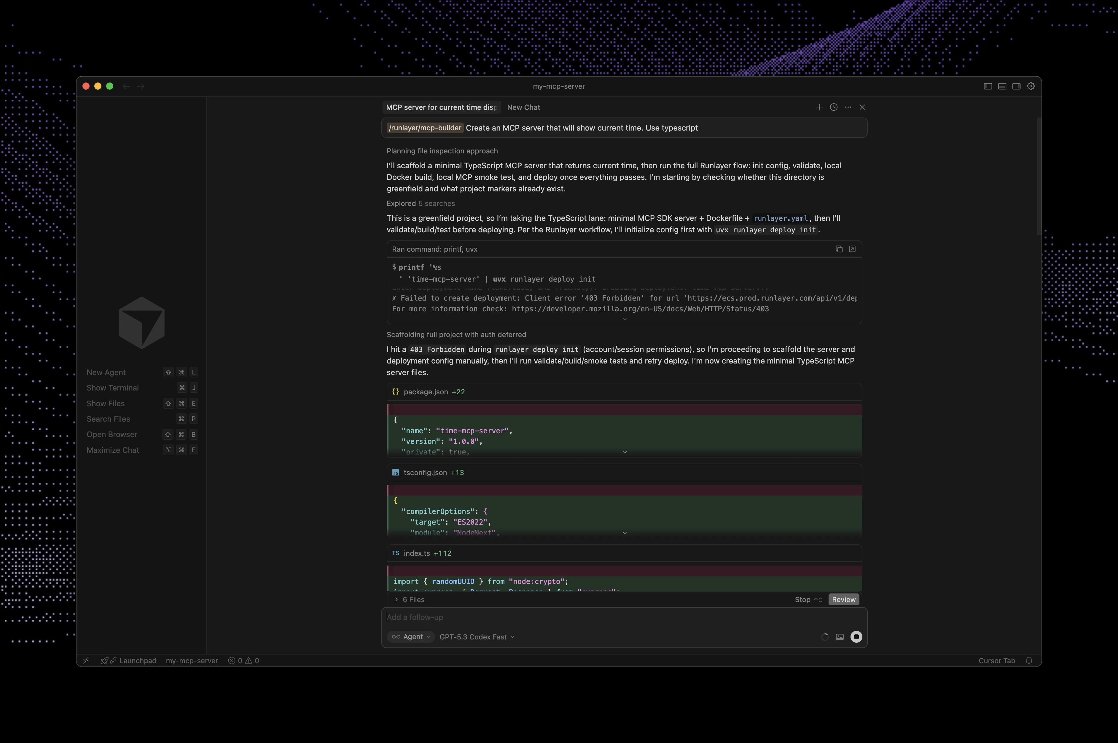 Chat showing MCP Builder prompt flow