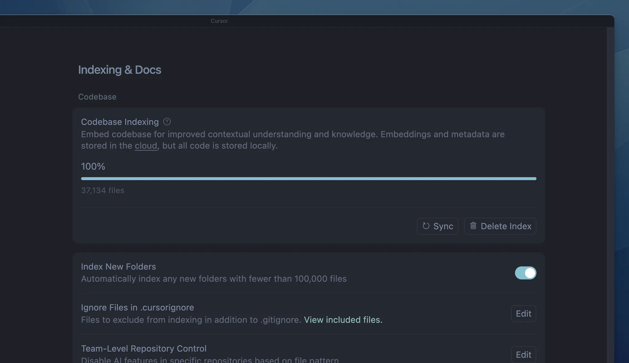 Codebase indexing progress indicator