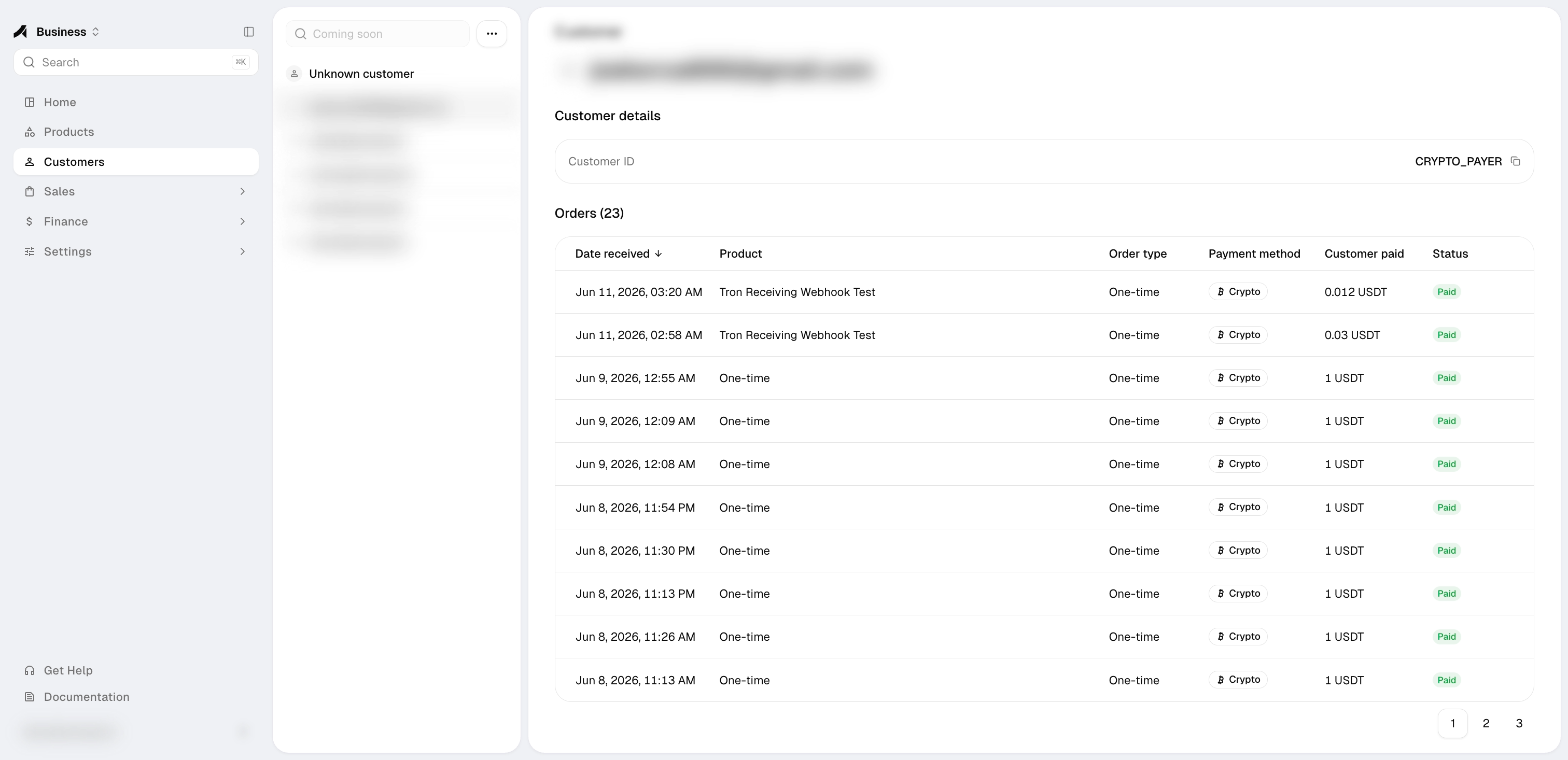 Customers — list with per-customer order and subscription history