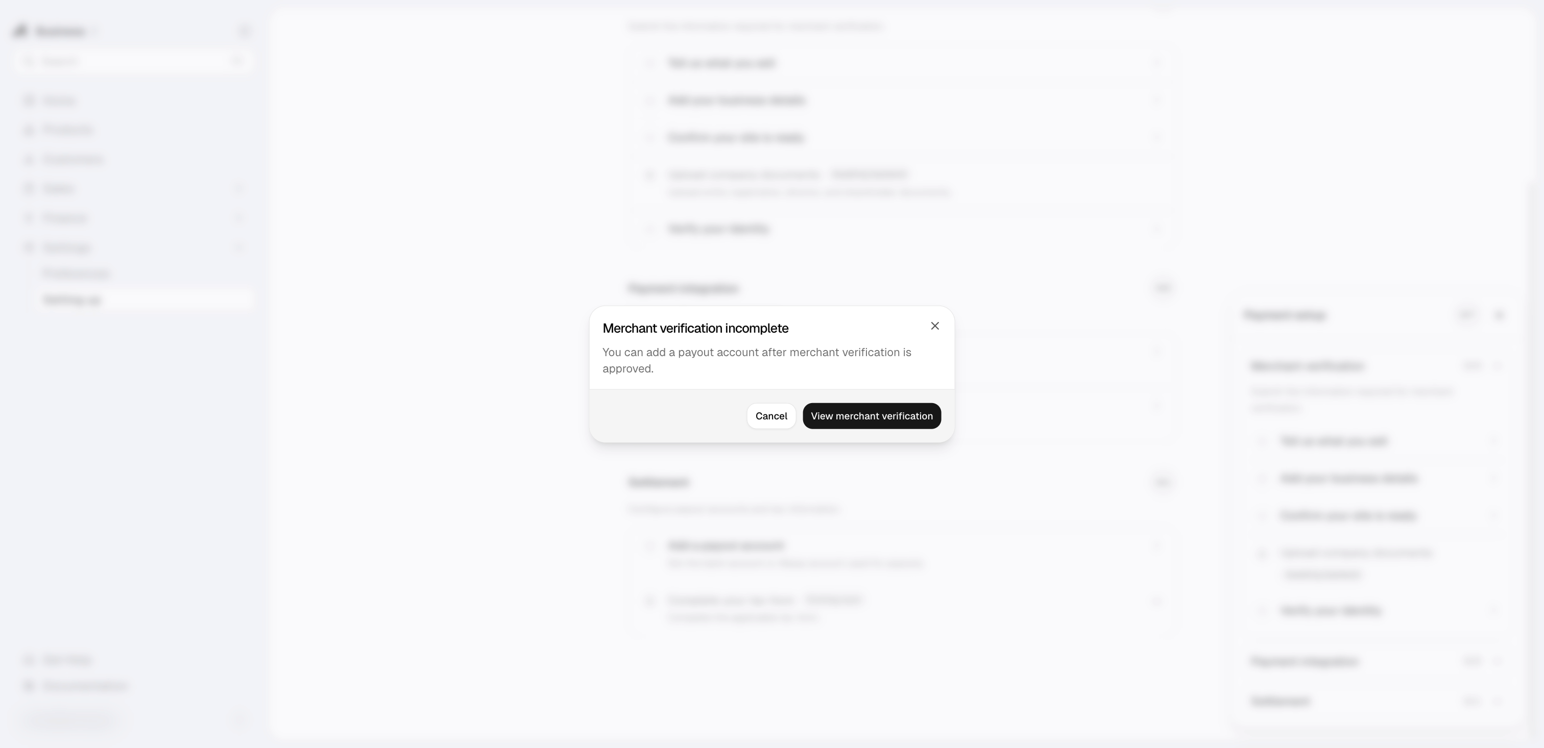 Payout account gate — merchant verification must be approved first