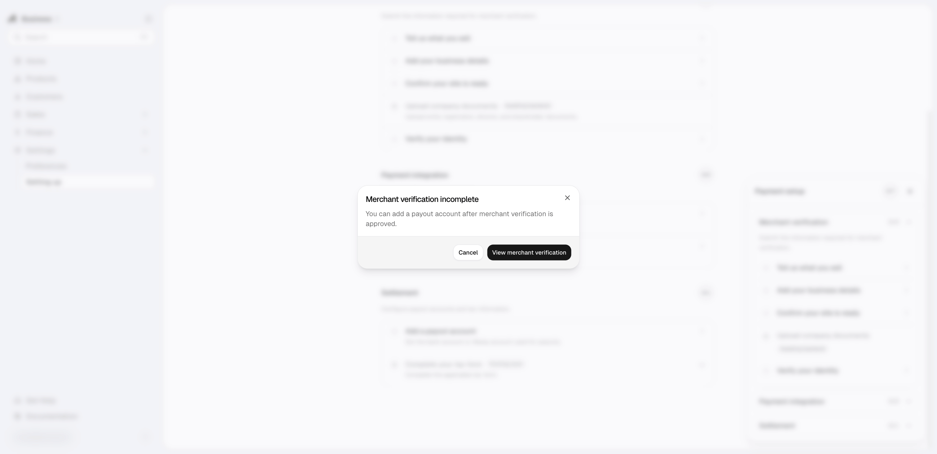 Payout account gate — merchant verification must be approved first