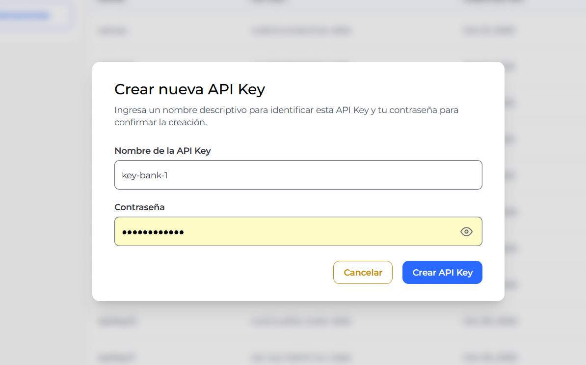 API Key Creation - Step 1: Enter Details