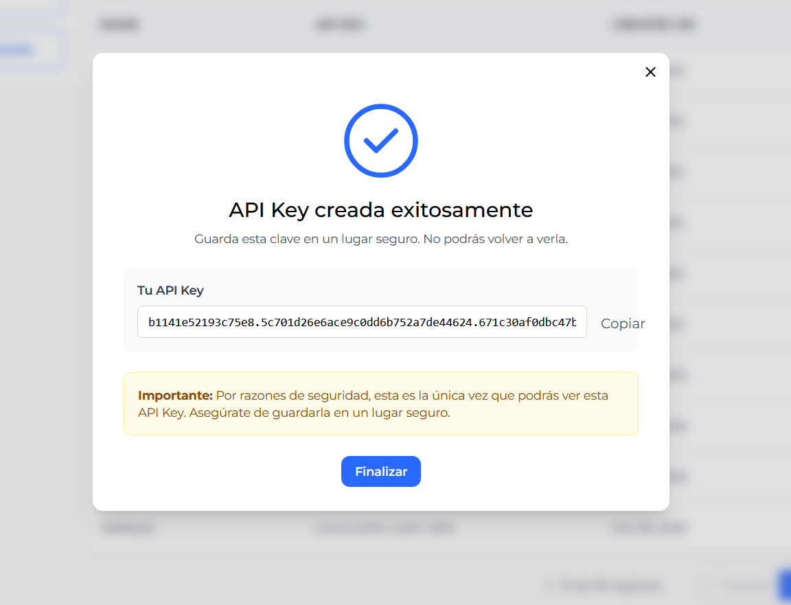 API Key Creation - Step 2: Copy API Key