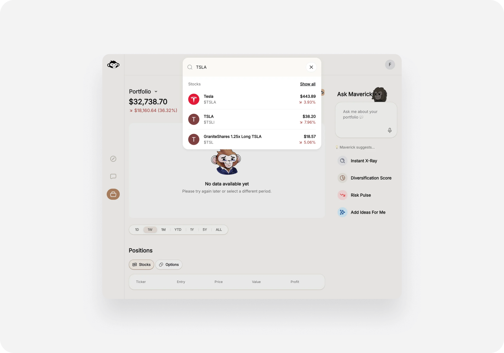 Search for TSLA - iOS and Web