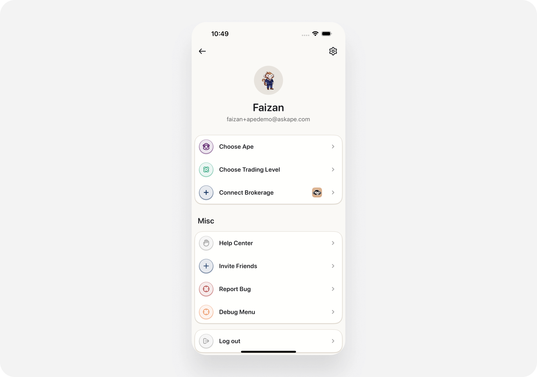 iOS Profile Menu