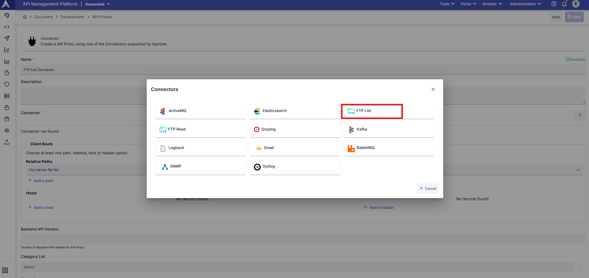 FTP List Connector Configuration