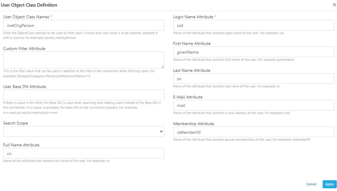 LDAP Kullanıcı Sınıfı Tanımı