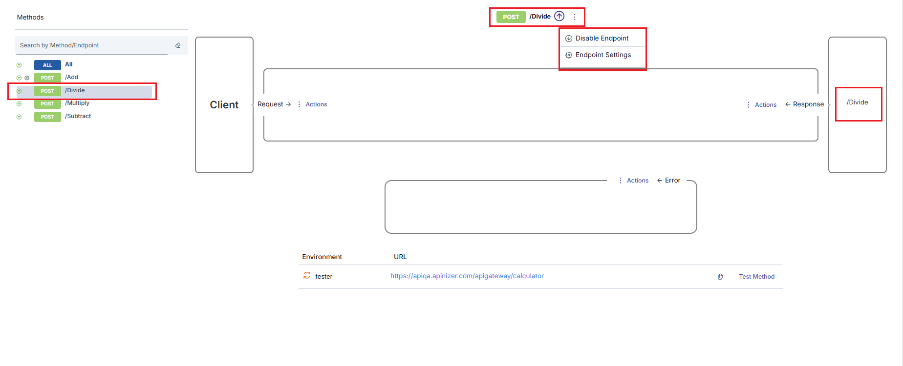 SOAP metot ve endpoint seçme ekranı