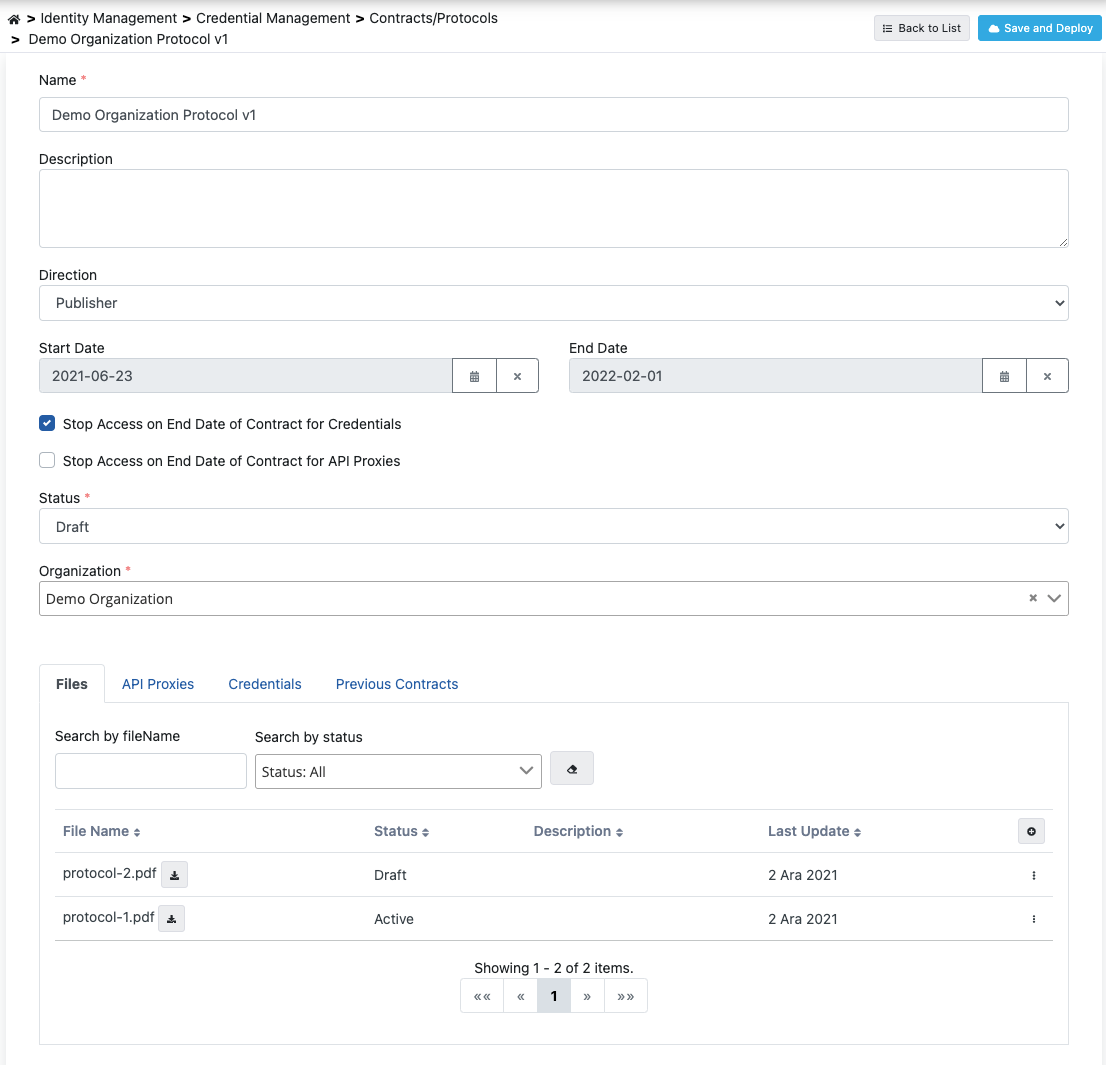 Sözleşme/Protokol Ayarları