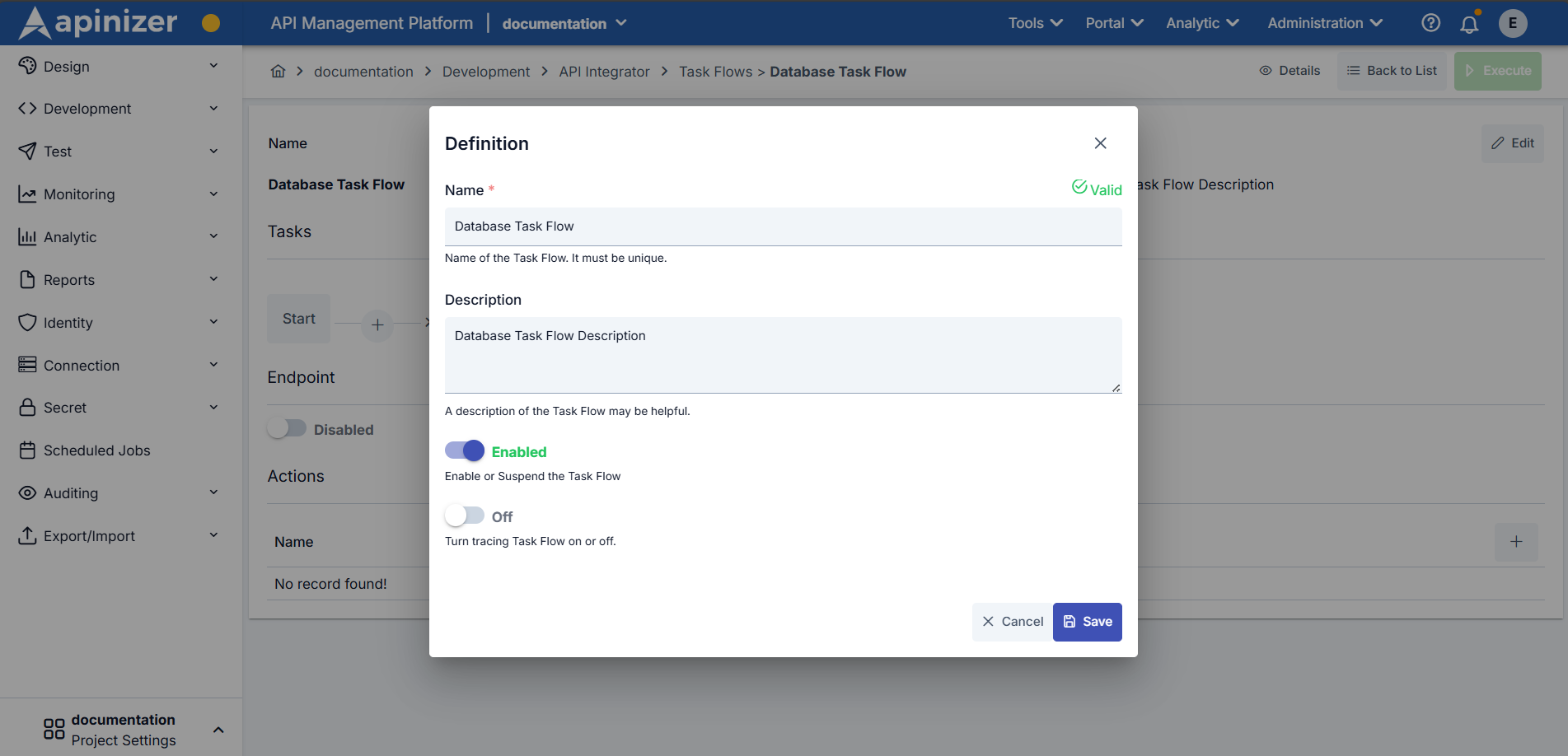 Task Flow Definition Settings Detail