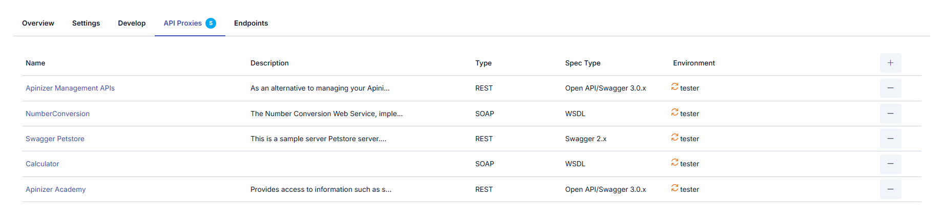 API Proxy'ler Sekmesi