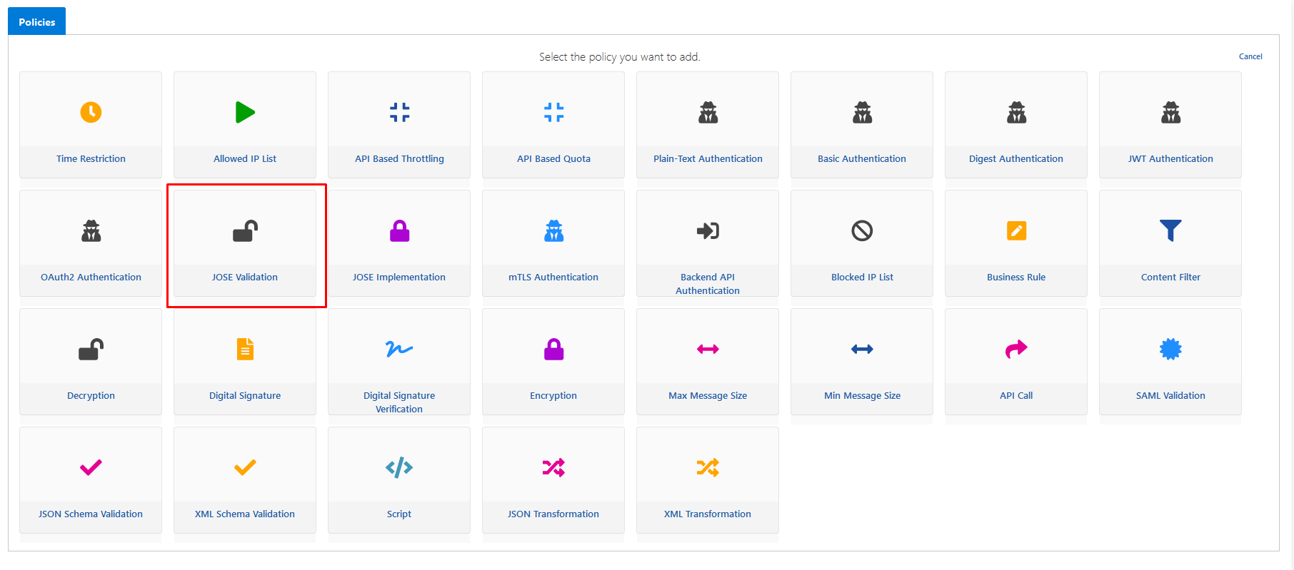JOSE Validation Poliçesi Seçimi