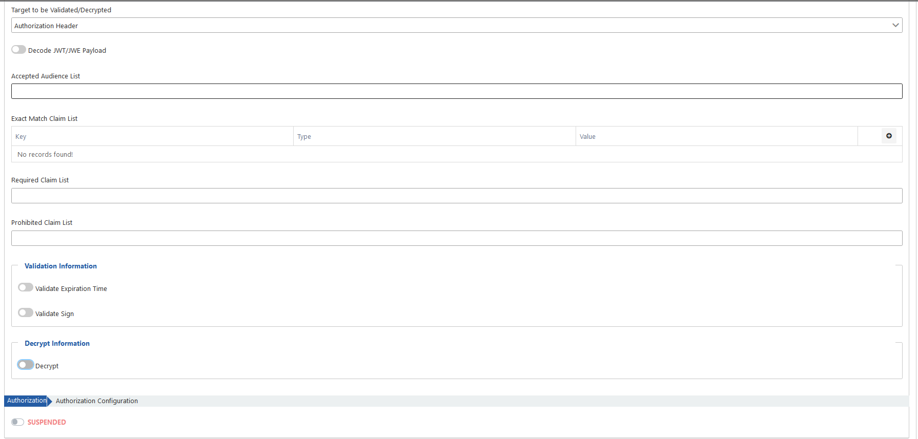 JOSE Validation Ayarları