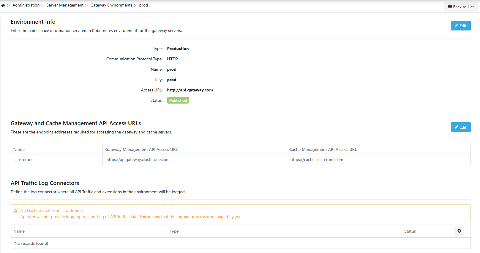 Gateway Runtime'ları Sayfası