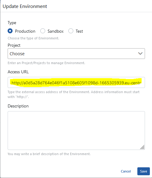 Environment Access URL