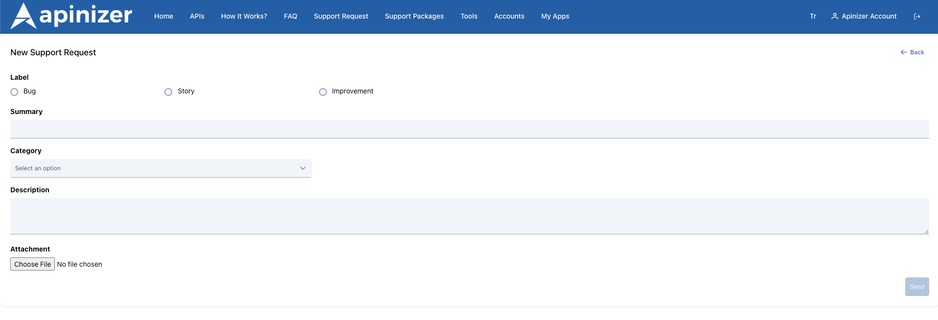 New Support Request Form